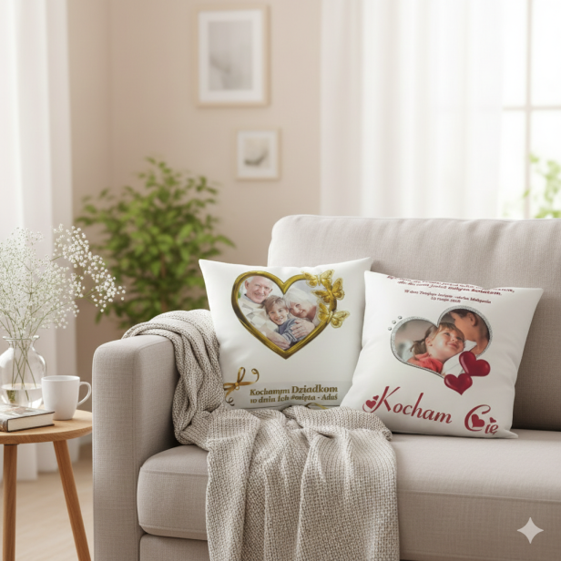Poduszka 40×40 ze zdjęciem i dedykacją – personalizowana pamiątka