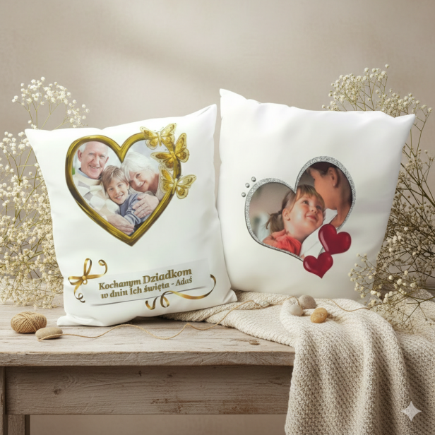 Poduszka 40×40 ze zdjęciem i dedykacją – personalizowana pamiątka