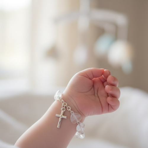 Bransoletka dziecięca „Mój pierwszy różaniec” – elegancka pamiątka Chrztu lub urodzin