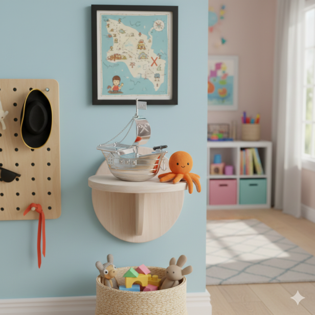 Skarbonka STATEK piracki posrebrzana – personalizowana | Linia BABY SILVER™