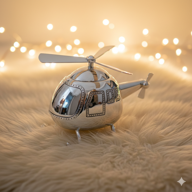 Skarbonka HELIKOPTER posrebrzana – personalizowana | Linia BABY SILVER™
