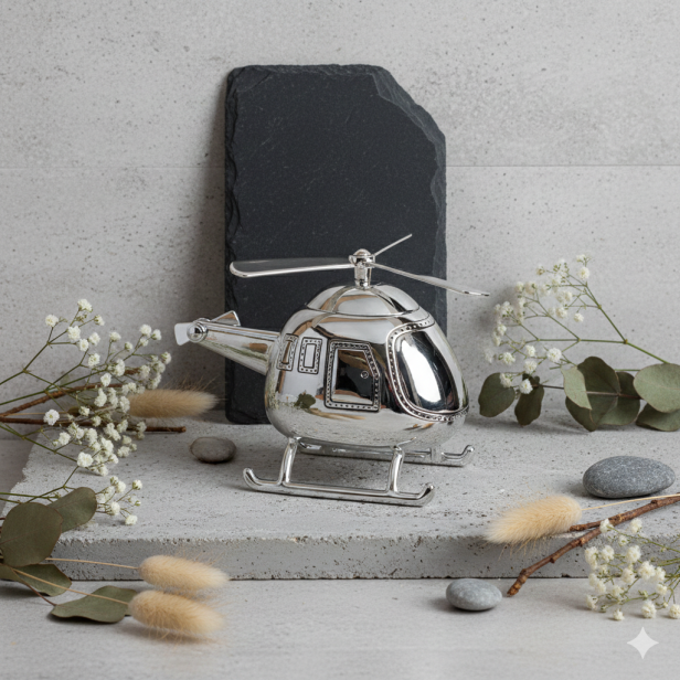 Skarbonka HELIKOPTER posrebrzana – personalizowana | Linia BABY SILVER™