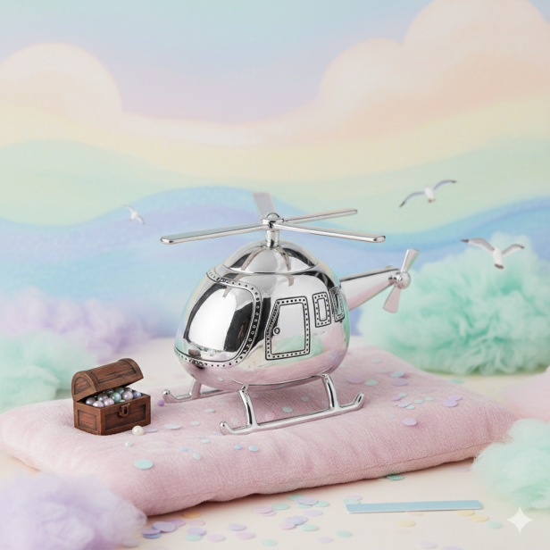 Skarbonka HELIKOPTER posrebrzana – personalizowana | Linia BABY SILVER™