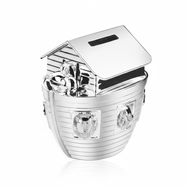 Skarbonka ARKA NOEGO posrebrzana z grawerem | Linia BABY SILVER™