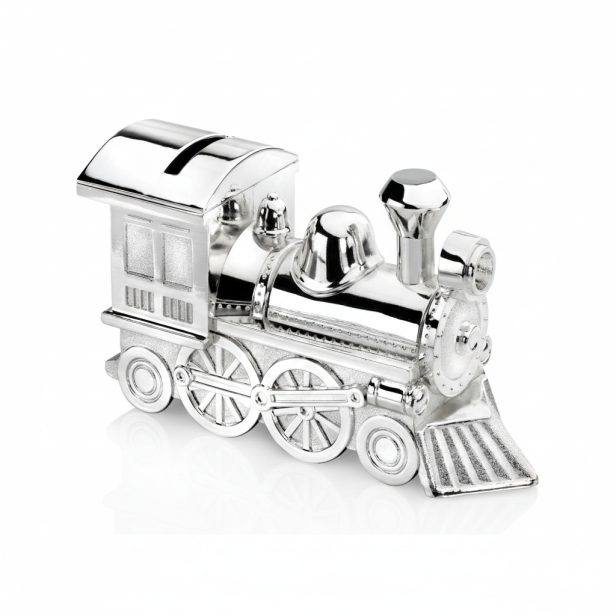Skarbonka LOKOMOTYWA posrebrzana z grawerem | Linia BABY SILVER™