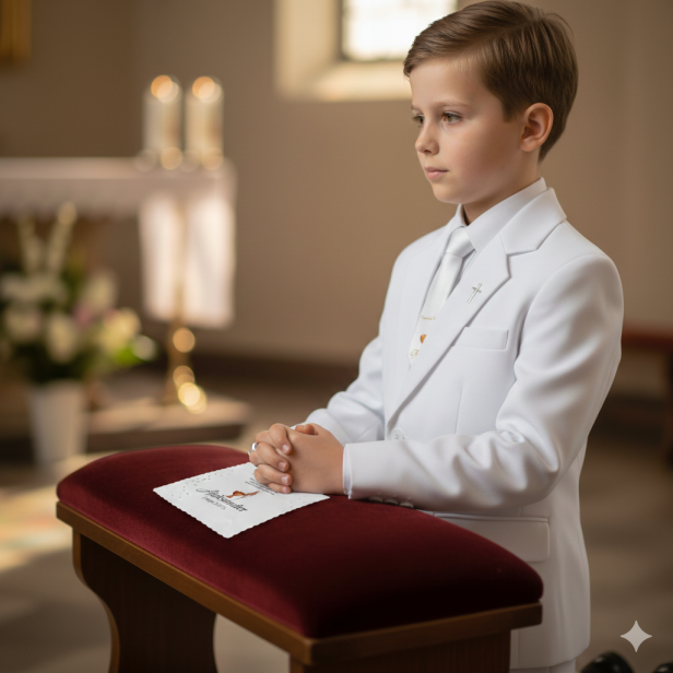 Chusteczka komunijna z imieniem i wierszem – satynowa pamiątka I Komunii Świętej