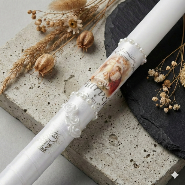 Świeca Komunijna IHS z Imieniem i Obrazkiem Jezusa – Dla Dziewczynki lub Chłopca