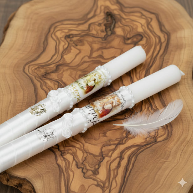 Świeca Komunijna IHS z Imieniem i Obrazkiem Jezusa – Dla Dziewczynki lub Chłopca