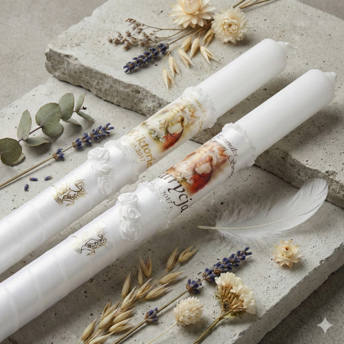 Świeca Komunijna IHS z Imieniem i Obrazkiem Jezusa – Dla Dziewczynki lub Chłopca