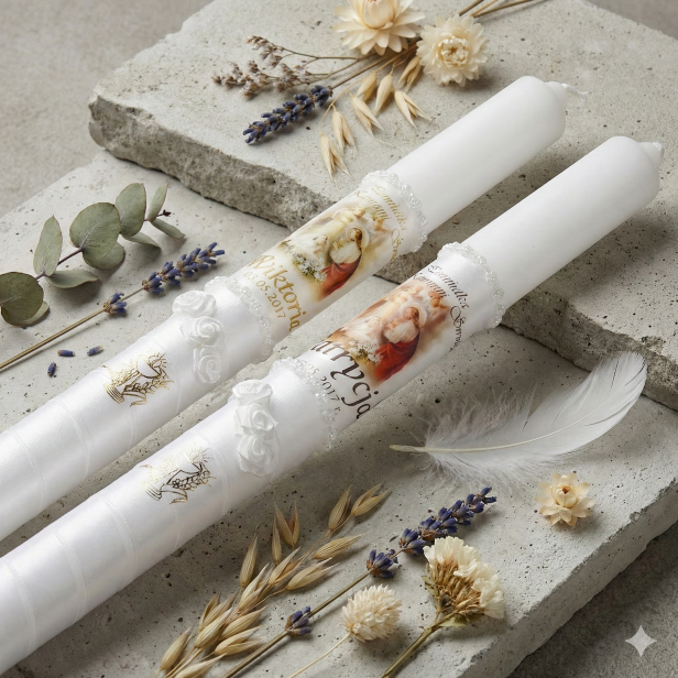 Świeca Komunijna IHS z Imieniem i Obrazkiem Jezusa – Dla Dziewczynki lub Chłopca