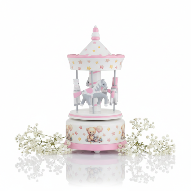 Karuzela z pozytywką Różowa – CLASSIC | Linia BABY WOOD™
