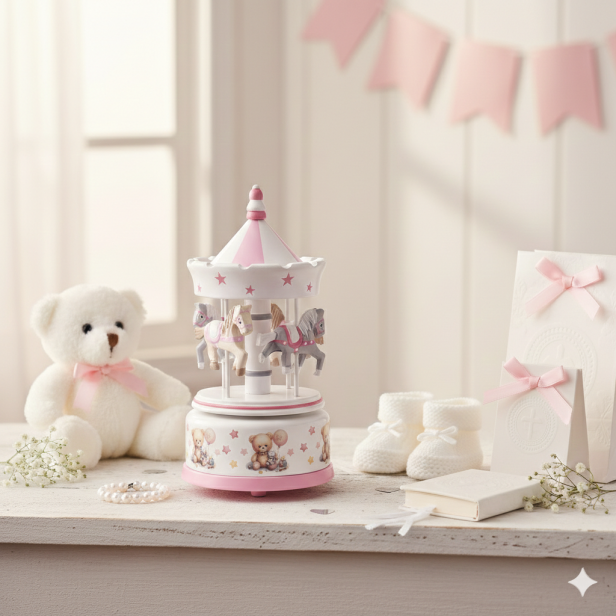 Karuzela z pozytywką Różowa – CLASSIC | Linia BABY WOOD™