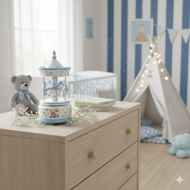 Karuzela z pozytywką Niebieska – CLASSIC | Linia BABY WOOD™
