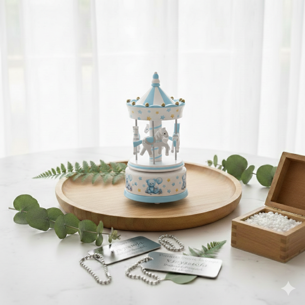 Karuzela z pozytywką Niebieska – CLASSIC | Linia BABY WOOD™