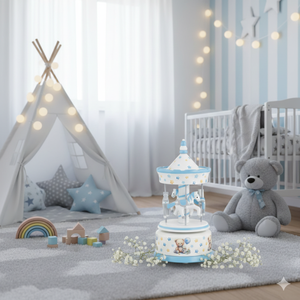 Karuzela z pozytywką Niebieska – CLASSIC | Linia BABY WOOD™