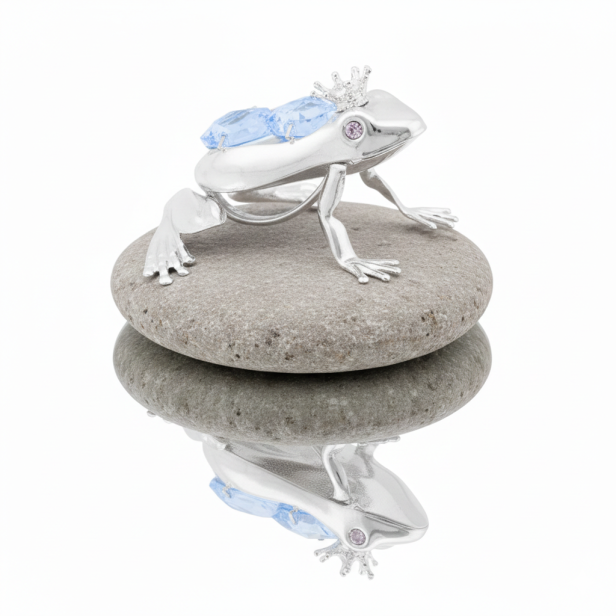 Swarovski „Zaczarowany Książę” – Posrebrzana figurka żabki z kryształami