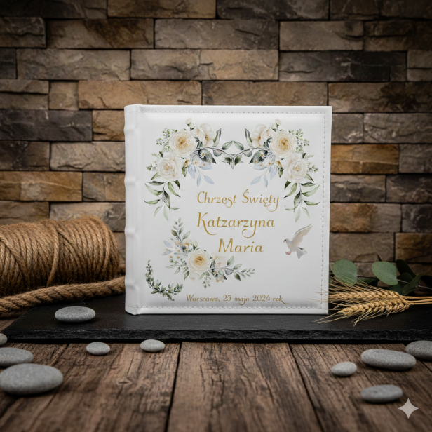 projekt Piwonie nadziei - NA CHRZEST - album na zdjęcia z nowoczesnym nadrukiem UV