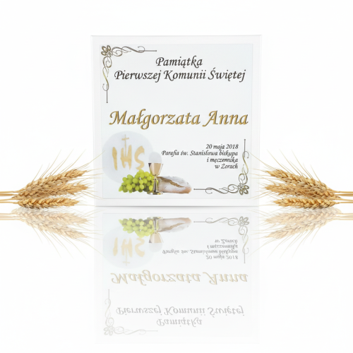 Pudełko komunijne GOLD – nadruk z imieniem | Pamiątka I Komunii Świętej