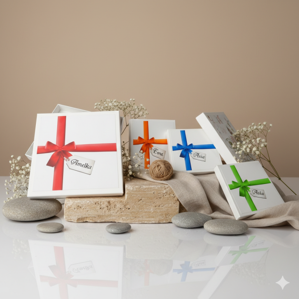 Pudełeczko prezentowe z imieniem – kokarda | Personalizowane opakowanie na prezent