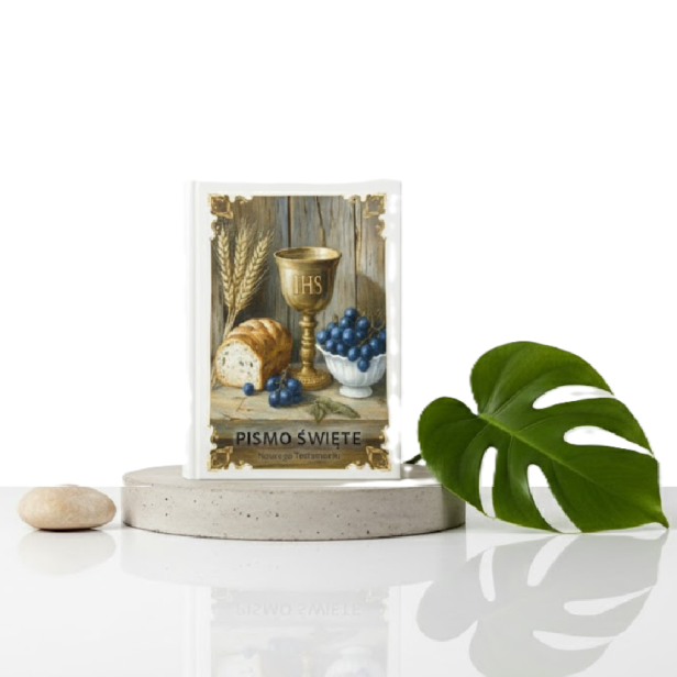 projekt Dar Eucharystii - Nowy Testament – Biblia Tysiąclecia z nadrukiem IHS | Format kieszonkowy Pallottinum | Pamiątka Pierwszej Komunii Świętej