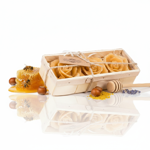 Zestaw 3 świec RÓŻA z wosku pszczelego w łubiance | Linia BEE WAX