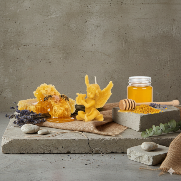 Świeca z wosku pszczelego – Aniołek z lirą | Linia BEE WAX