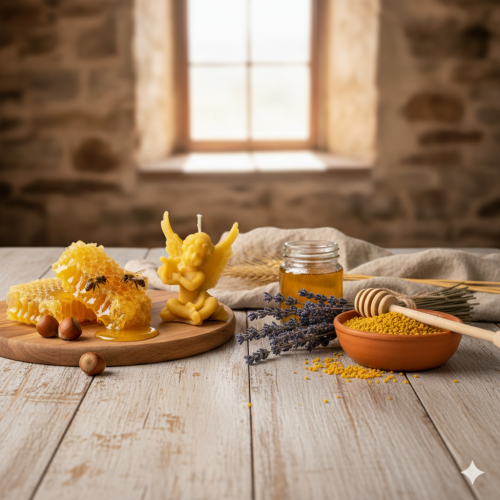 Świeca z wosku pszczelego – Aniołek z lirą | Linia BEE WAX