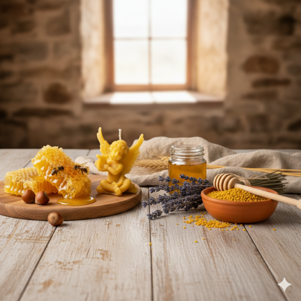 Świeca z wosku pszczelego – Aniołek z lirą | Linia BEE WAX