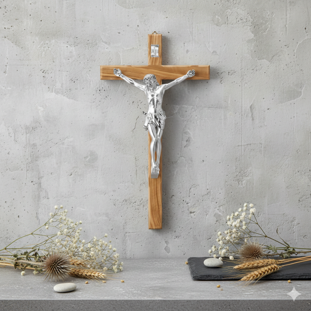 Włoski Krzyż Tradycyjny z drzewa oliwnego z Jezusem - 25cm