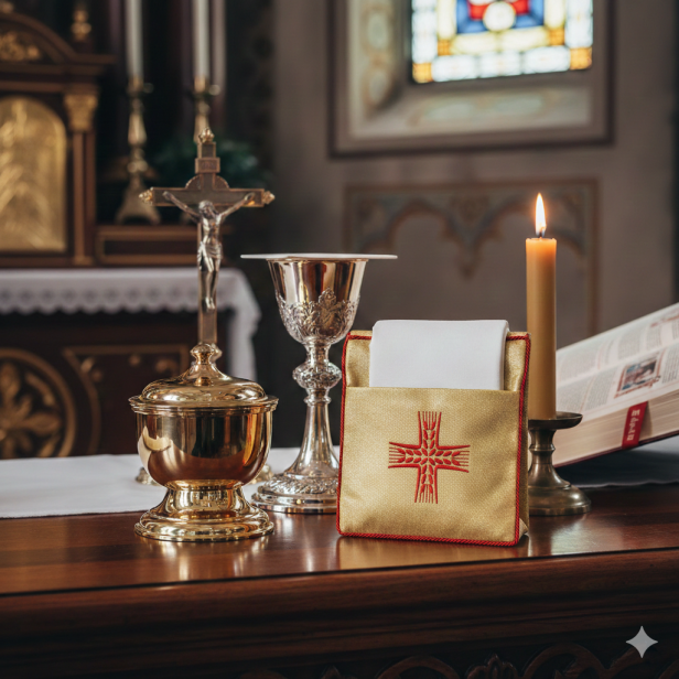 Bursa haftowana z krzyżem – na korporał | Szaty liturgiczne