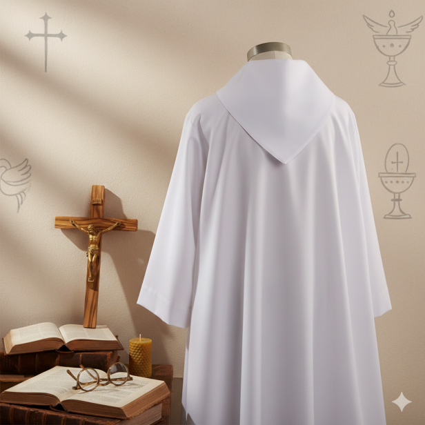 Alba lektorska z imitacją kaptura – zamek z przodu | Szaty liturgiczne