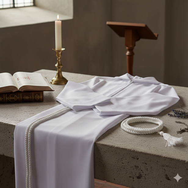 Alba lektorska z imitacją kaptura – zamek z przodu | Szaty liturgiczne