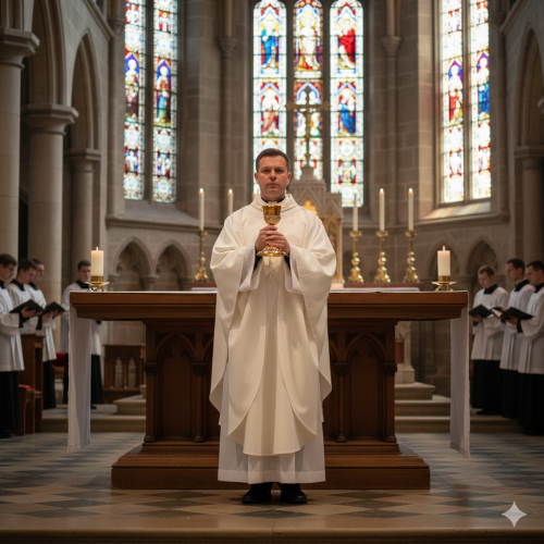 Albo-ornat ecru – poliester, zamek na ramieniu | Szaty liturgiczne