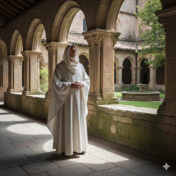 Alba zakonna z kapturem – lniana, naturalny len | Szaty liturgiczne