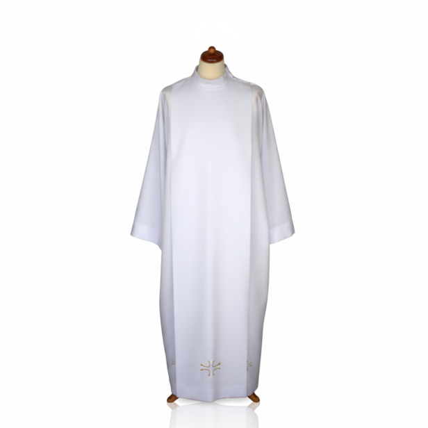 Alba kapłańska biała tropik – haft krzyż dolny centralny | Szaty liturgiczne