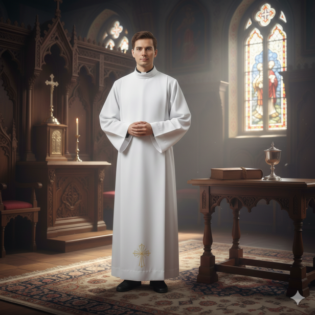 Alba kapłańska biała tropik – haft krzyż dolny centralny | Szaty liturgiczne