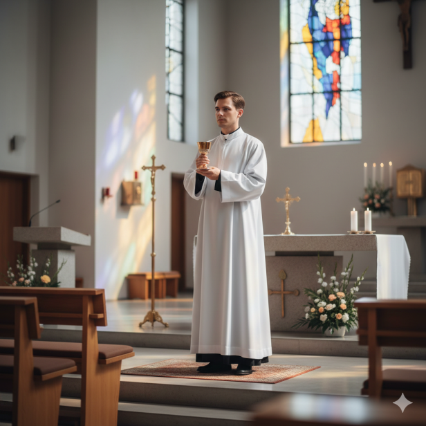 Alba kapłańska biała tropik – krój prosty, zapięcie z przodu | Szaty liturgiczne