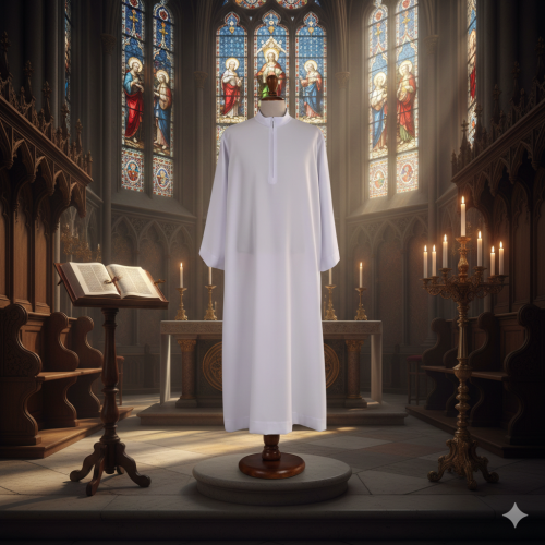 Alba kapłańska biała tropik – krój prosty, zapięcie z przodu | Szaty liturgiczne
