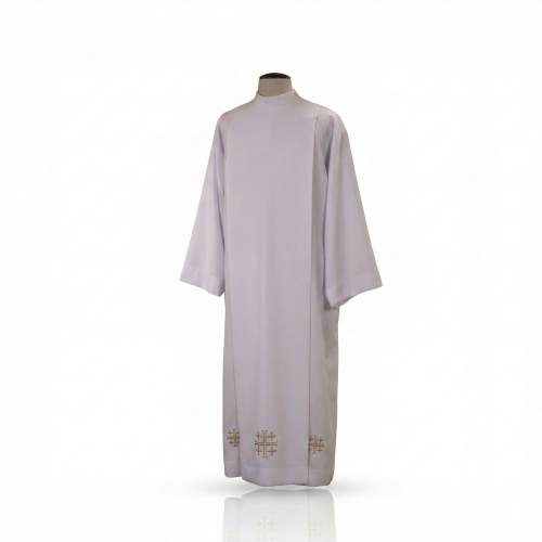 Alba kapłańska biała tropik – haft krzyż stylizowany | Szaty liturgiczne