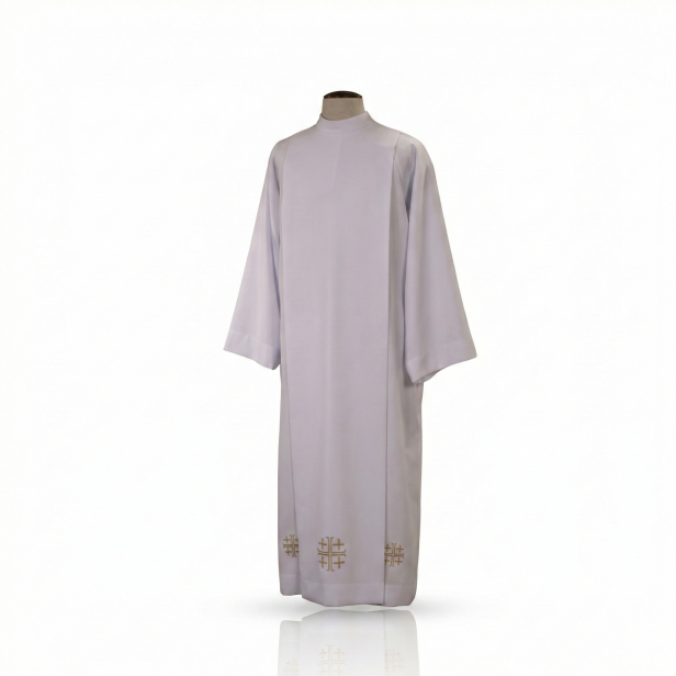 Alba kapłańska biała tropik – haft krzyż stylizowany | Szaty liturgiczne