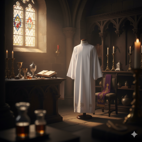 Alba kapłańska biała tropik – haft krzyż stylizowany | Szaty liturgiczne