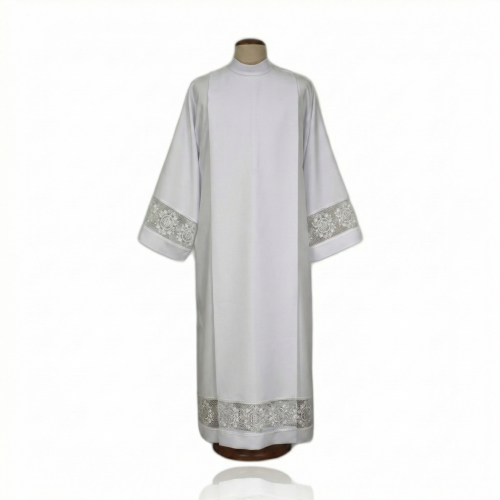 Alba kapłańska biała – wstawka IHS, krój rzymski | Szaty liturgiczne