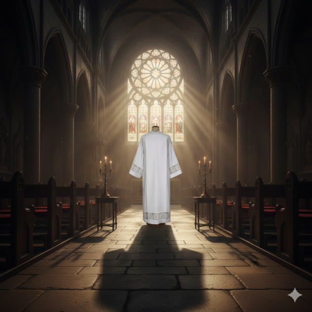 Alba kapłańska biała – wstawka IHS, krój rzymski | Szaty liturgiczne