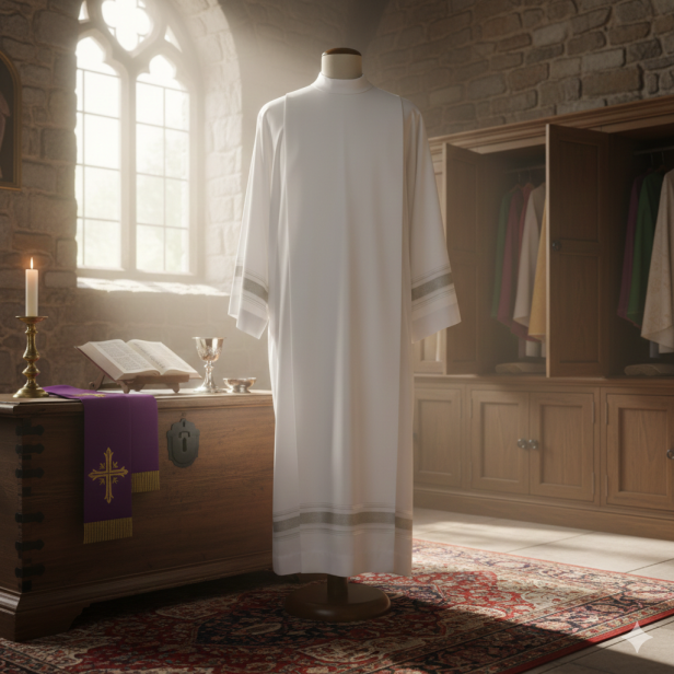 Alba kapłańska z tkaniny wiskozowej – krój rzymski | Szaty liturgiczne