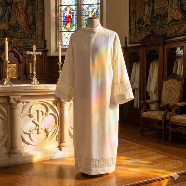 Alba kapłańska ecru tropik – wstawka, krój rzymski | Szaty liturgiczne