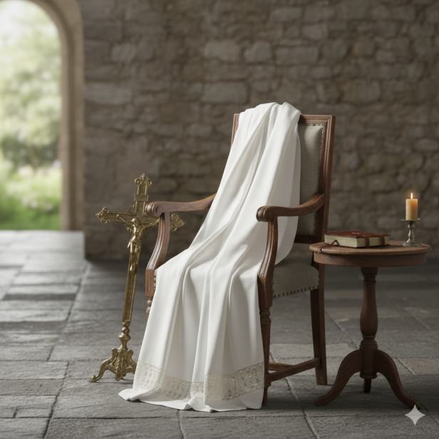 Alba kapłańska ecru tropik – wstawka, krój rzymski | Szaty liturgiczne