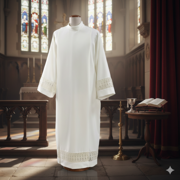 Alba kapłańska ecru tropik – wstawka, krój rzymski | Szaty liturgiczne