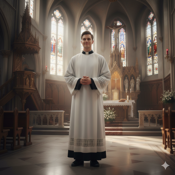 Alba kapłańska ecru tropik – wstawka, krój rzymski | Szaty liturgiczne