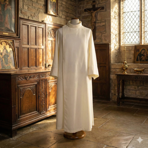 Alba kapłańska ecru z elany – krój francuski | Szaty liturgiczne