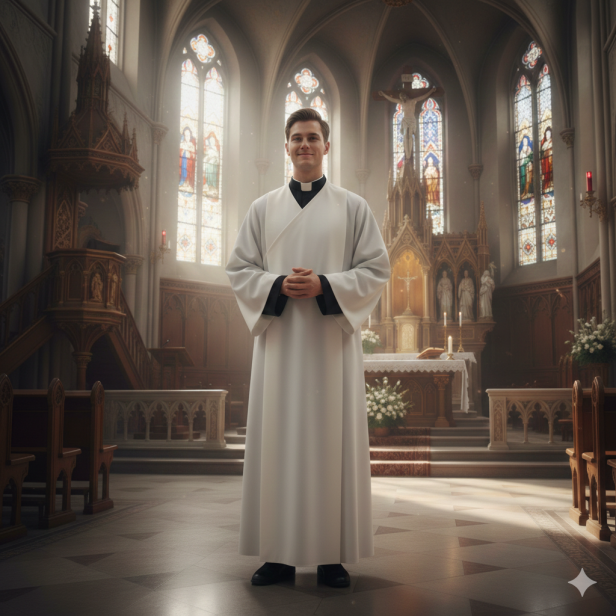 Alba kapłańska ecru z elany – krój francuski | Szaty liturgiczne